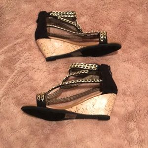 Bolaro Black & Gold wedge sandals